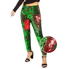 TIPSY ELVES RED GREEN REVERSIBLE SEQUIN HIGH WAIST LEGGINGS - Size Small -LINED