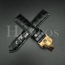 18 20 22 MM Leather Alligator Vintage Watch Strap Band Clasp Fits Michele Black