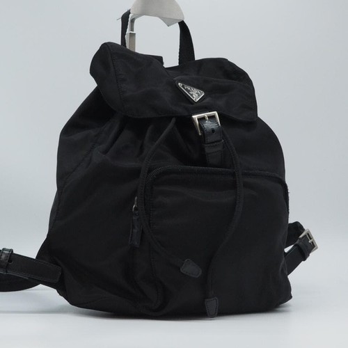 PRADA Nylon Backpack Black Silver Logo Authentic Women's Travel Bag