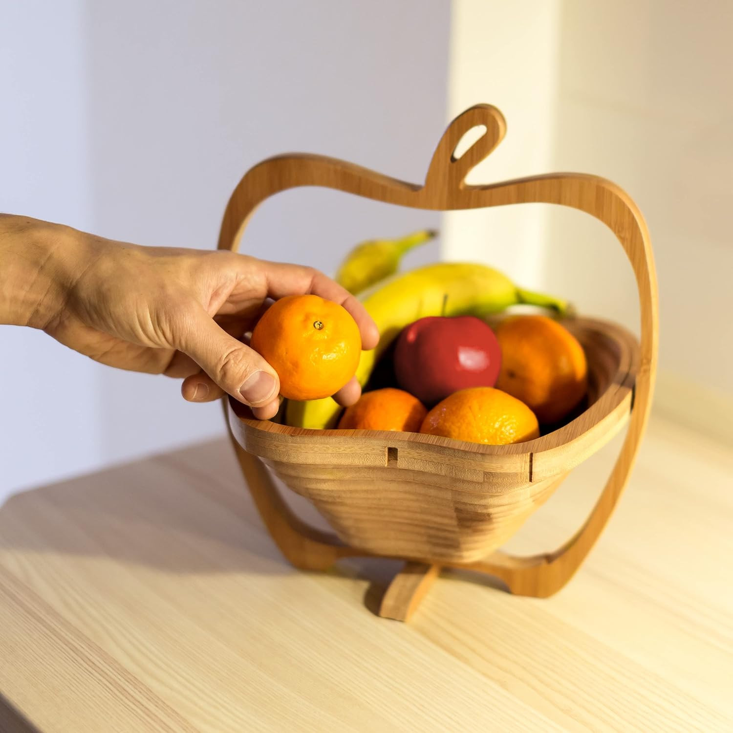 Cesto Frutta Zen in Bambù: Design Pieghevole a Mela 30x27 cm - 2