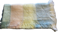 Baby Blanket Vintage 80s Woven Pastels Acrylic Fringe Japan