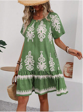 EMERY ROSE Women's Floral Print Casual Dress With Ruffle Hem Short Sleeve Dress