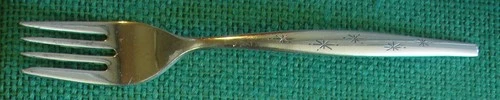 GORHAM STERLING Stardust Fork 7" Mid Century Modern Atomic Stars Etched in Desig