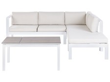 Lounge Set weiß Aluminium Ecksofa mit Auflagen cremeweiß 1 Couchtisch Messina