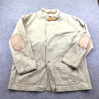 Vintage Orvis Jacket Mens Large Beige Canvas Hunting Field Elbow Patch Workwear