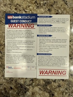 RARE US BANK STADIUM GUEST CONDUCT WARNING CARD