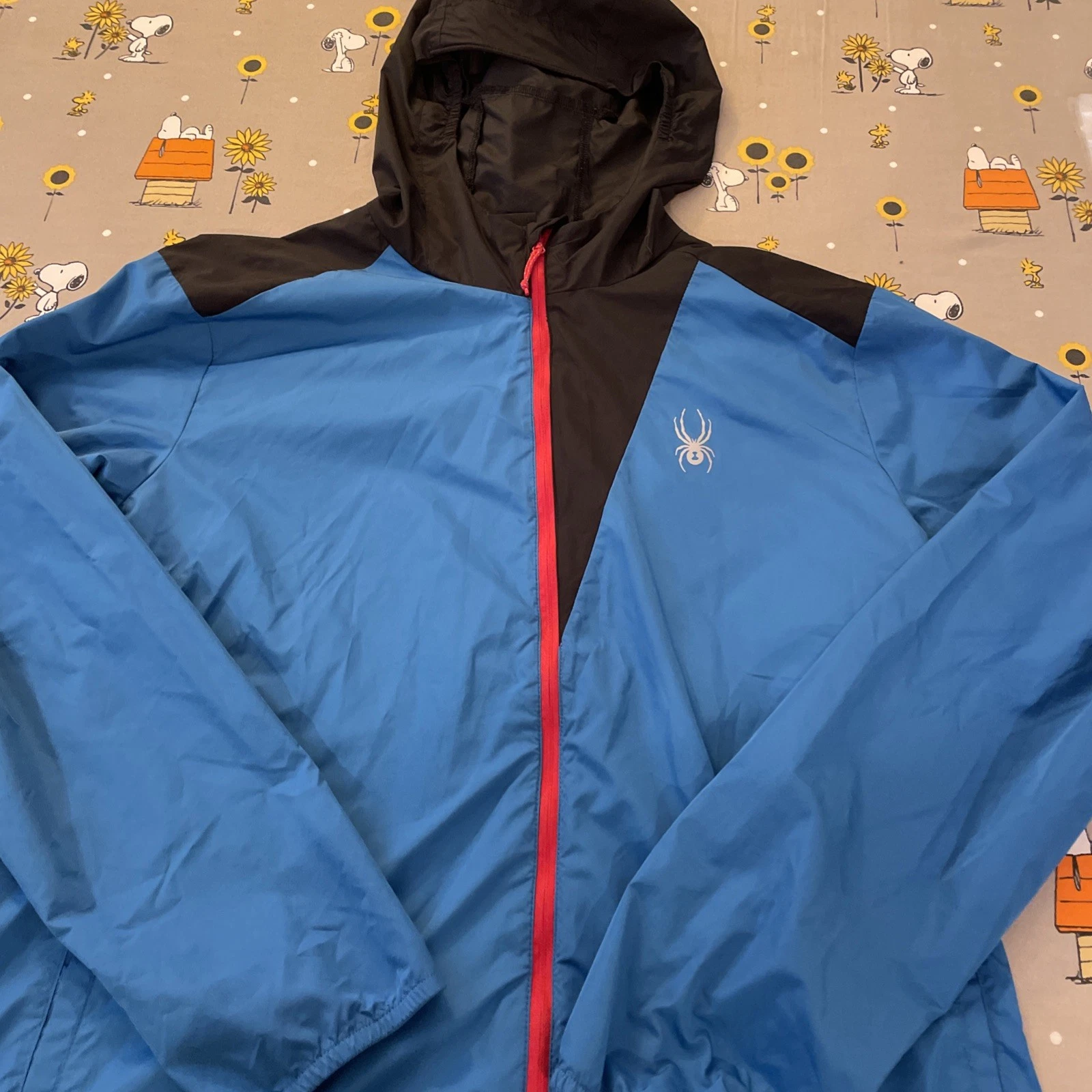 Spyder Men’s Lightweight Windbreaker Jacket Hooded Blue Black Full Zip Outdoor M