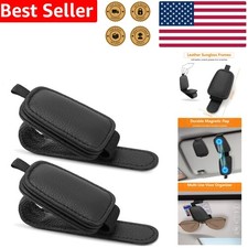 Car Sunglasses Holder Magnetic Leather Clip 2 Pack Visor Mount Auto Glasses E...