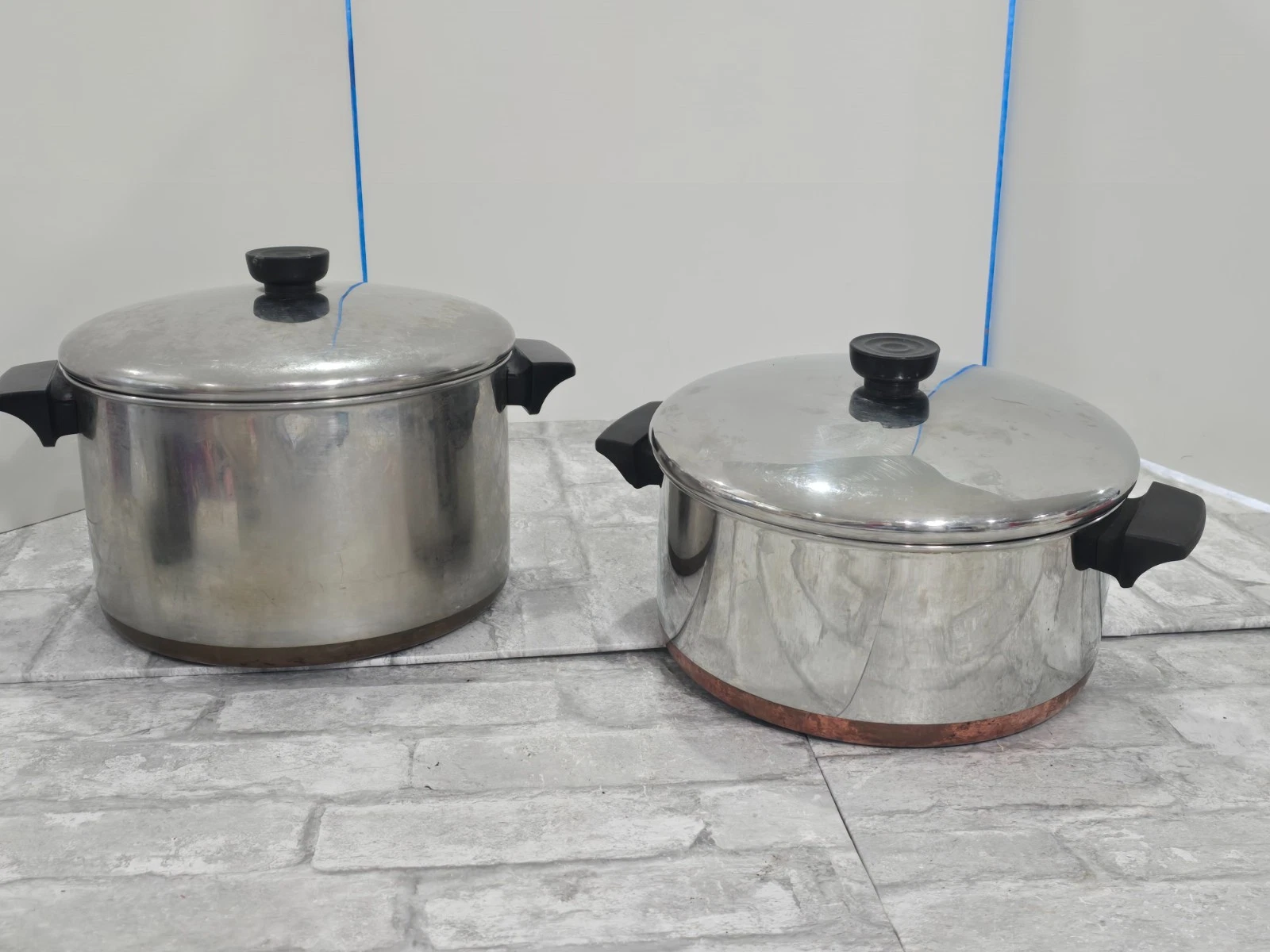 VTG 4 Piece 1960s Revere Ware 1801 Copper Bottom 6QT & 4 1/2QT Stock Pot w/lids