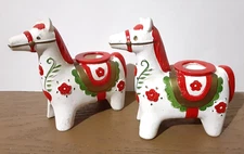 Vintage  Holt Howard Scandinavian Christmas Horse Candle Holders Figurine Set 2