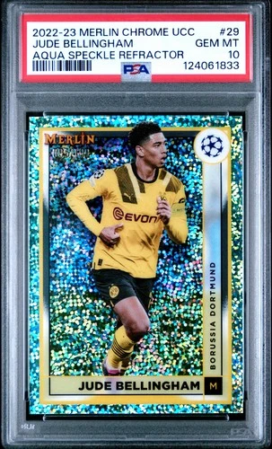 2022-23 Topps Merlin Chrome Jude Bellingham #29 Aqua Speckle Ref. 095/199 PSA 10