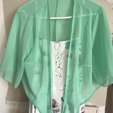 SHEIN CURVE Women's 1XL Green White Floral Smocked Square Neck Maxi w/ Chiffon
