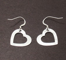 Textured Open Heart Dangle Earrings French Wire Real 925 Sterling Silver