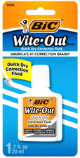 BIC Wite-Out Quick Dry Correction Fluid, 20mL, White, Goes on Easy with A Reduce
