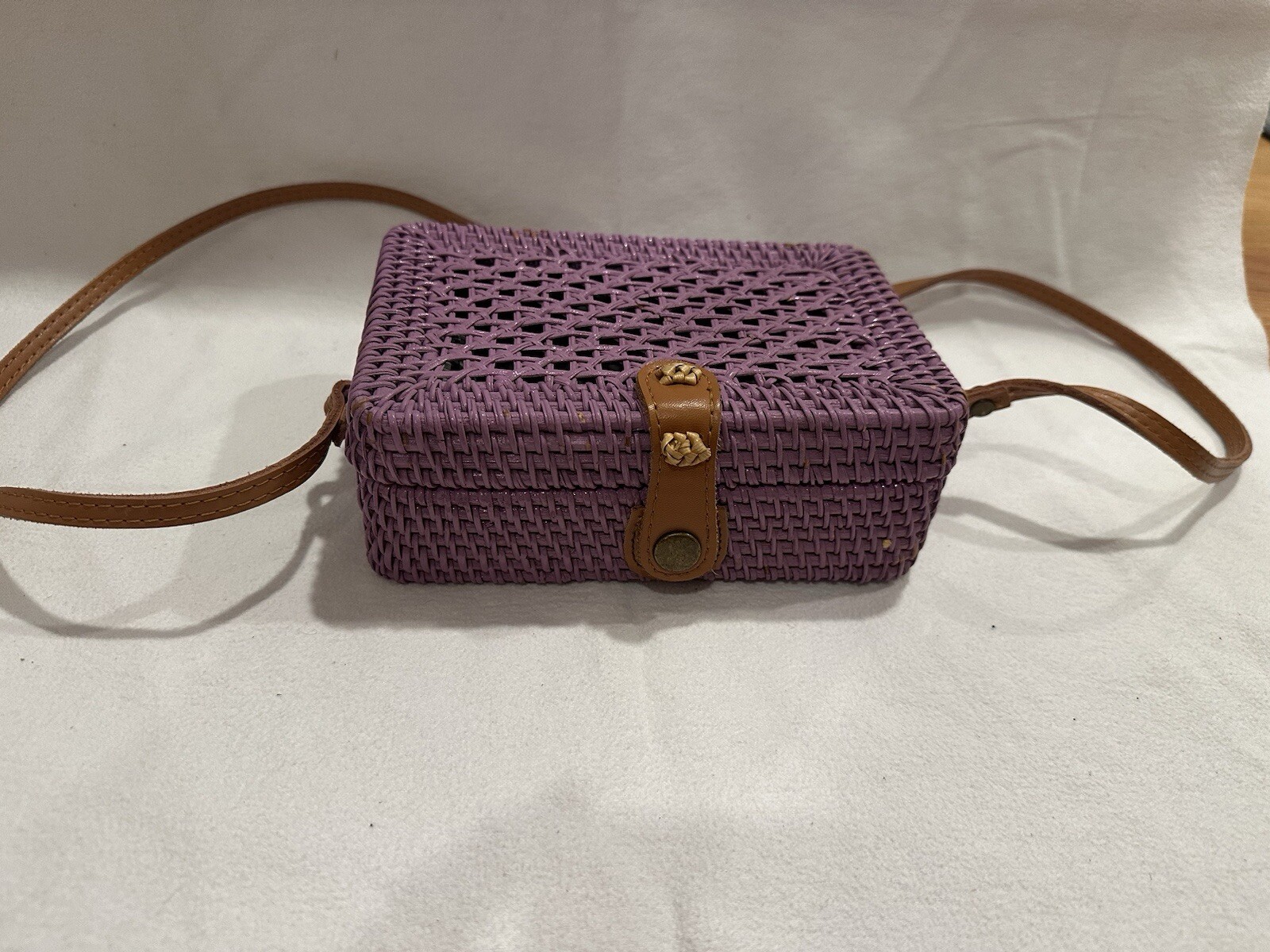 Urban outfitters Purple Rattan Purse with Leather Strap