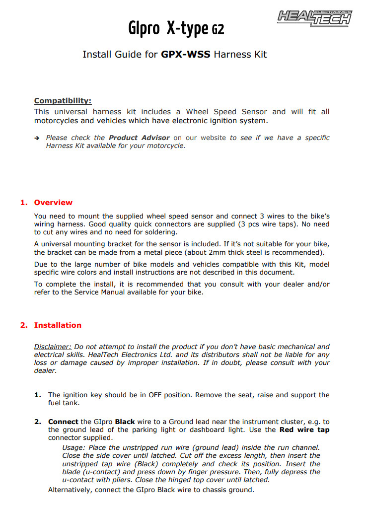 Kawasaki ALL with cable speedo all Healtech indicator Gipro GPXT + GPX-WSS RED