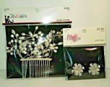 WEDDING-PROM: RHINESTONES EARRING SET and HAIR COMB, Pearls, Studio His  Hers
