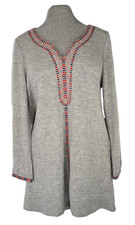 THML Embroidered Sweater Dress Gray Knit XS Boho Hippy Cottagecore Stretch Tunic