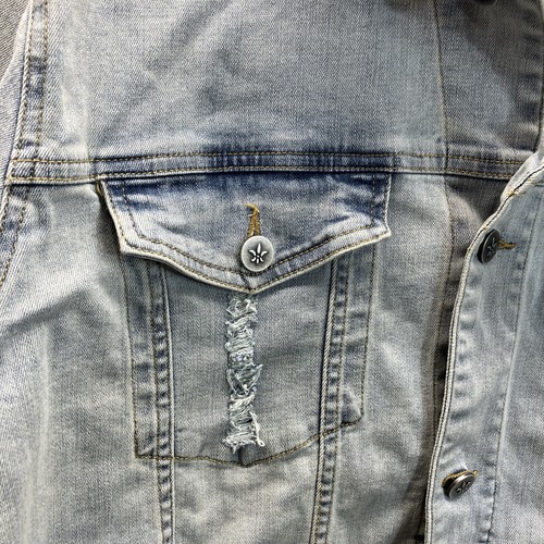 Chaqueta Chelsea DeBoer Denim Envejecido Cuero Negro Flecos Mujer’s Talla Grande - Imagen 2 de 10