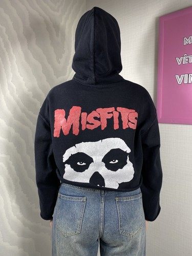 Rare Misfits Skull Face Logo Vintage Hoodie Sweatshirt Cropped Punk Rock Promo - Picture 14 of 14