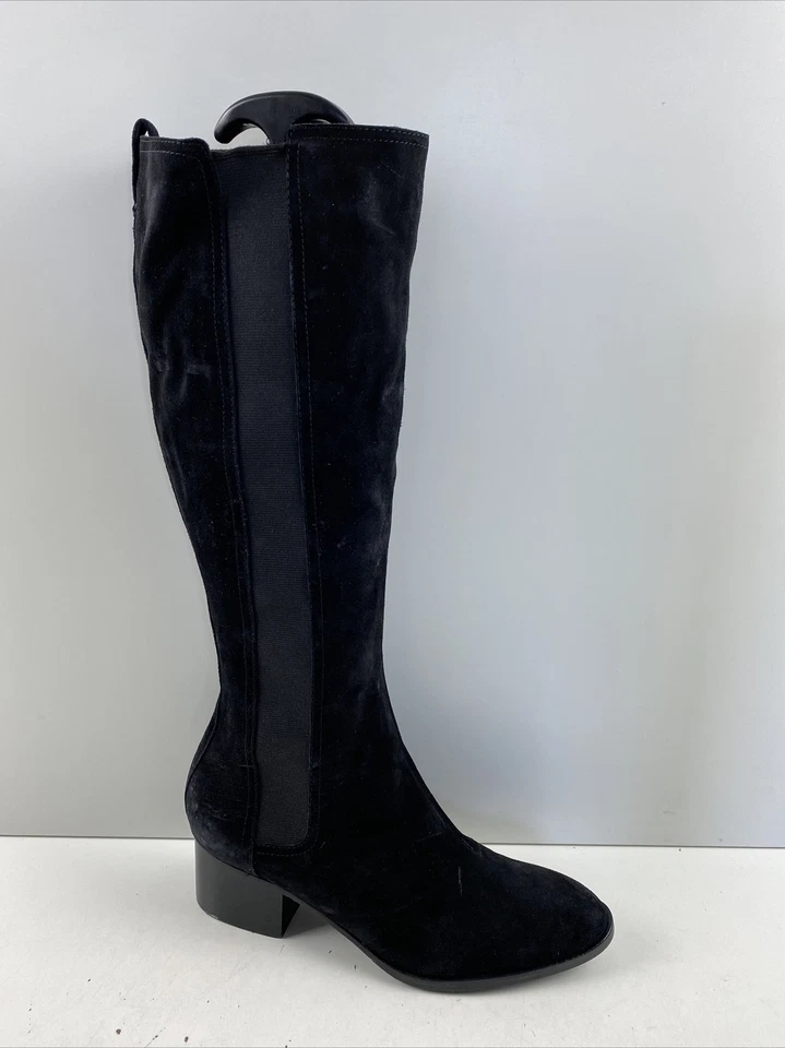 Rag & Bone女式黑色麂皮绒圆头粗跟及膝高筒靴38.5 — 第 3/4 张图片