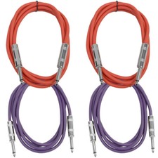 4 Pack of 6 Foot 1/4" TS Patch Cables 6' Extension Cords Jumper - Various Colors