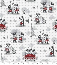Disney Mickey Minnie Mouse Fabric Vintage Romance 1/2 YD 18 X 44 100 Cotton