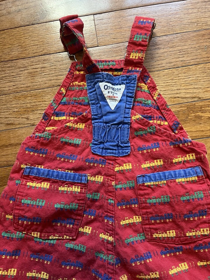 Oshkosh Vintage Vestback Overall Bibs Made In USA Train Print 18 Months