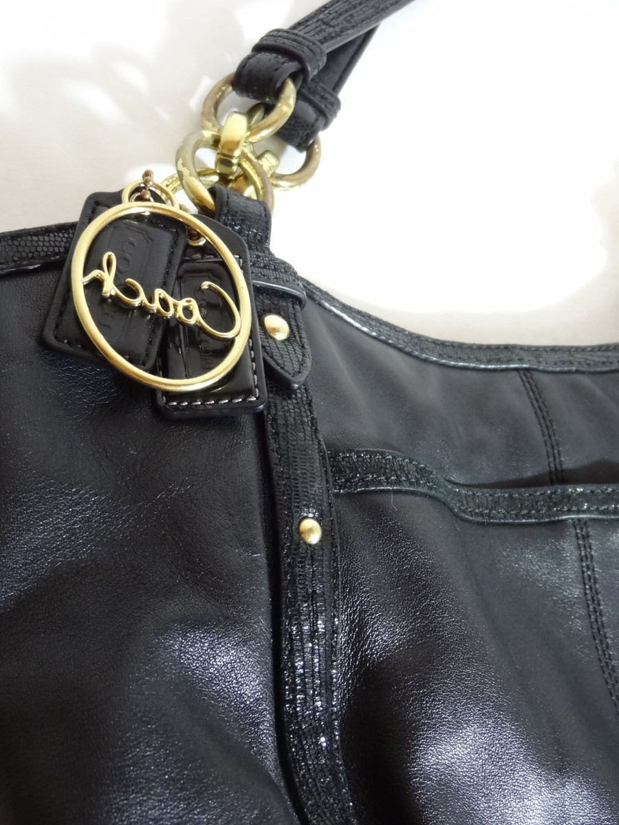 $260 COACH Alexandra Black Leather Exotic Embossed Large Tote