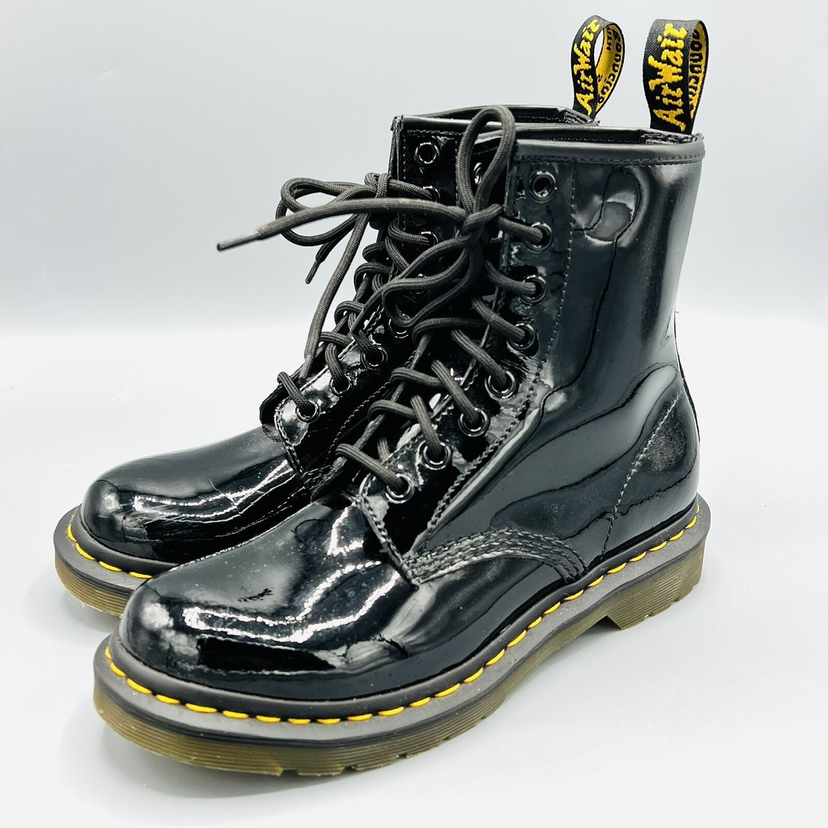Doc Martens 1460 Black Patent Leather Lace Up Doc Combat Boots Size Women  Punk