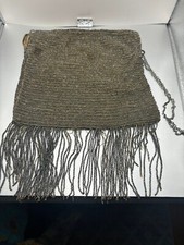 Antique Art Deco Handmade Crochet Silver Steel Bead Fringe Flapper Purse
