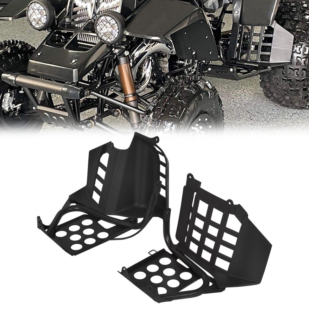 Nerf Bars &amp; Running Boards For Jeep Heel Guards &amp; Footrests For Yamaha Banshee YFZ350 (1987-2006) - Left &amp; Right Set, Black, Bolt-On Installation Black Steel Footrest With Plastic Guard