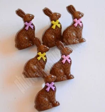 6 Chocolate Easter Bunny Craft Embellishments / Shank Back / 1"