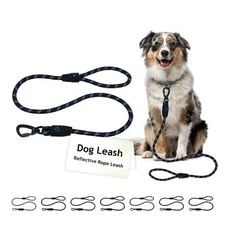 Reflective Rope Dog Leash Blue 4ft Comfortable Rubber Handle Heavy Duty Large