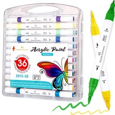 12/36 Colour Acrylic Drawing Markers Brush Fine Dual Nib FREE EXPRESS Kids Adult