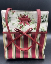 Longaberger 2006 Holiday Botanical Fabric Tote Bag Poinsettia Holly Leather Trim