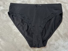 Vtg Silky Feel Tapestry Embroidered Hi-Cut 10/3X Black Brief Panties 234