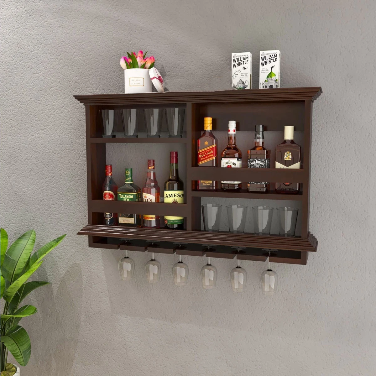 Mini Bar wooden Wine Rack bottle Holder Glass Hanging 30 by 24 Inches