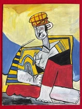 Pablo Picasso (Handmade) Drawing On old Paper Signed & Stamped Mixed Media