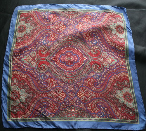 Vintage Red/Green/Blue/Yellow Paisley on Navy Silk Pocket Square