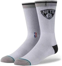 Stance Adult Grey Crew Cotton NBA Brooklyn Nets Arena Logo Casual Socks M 6-8.5