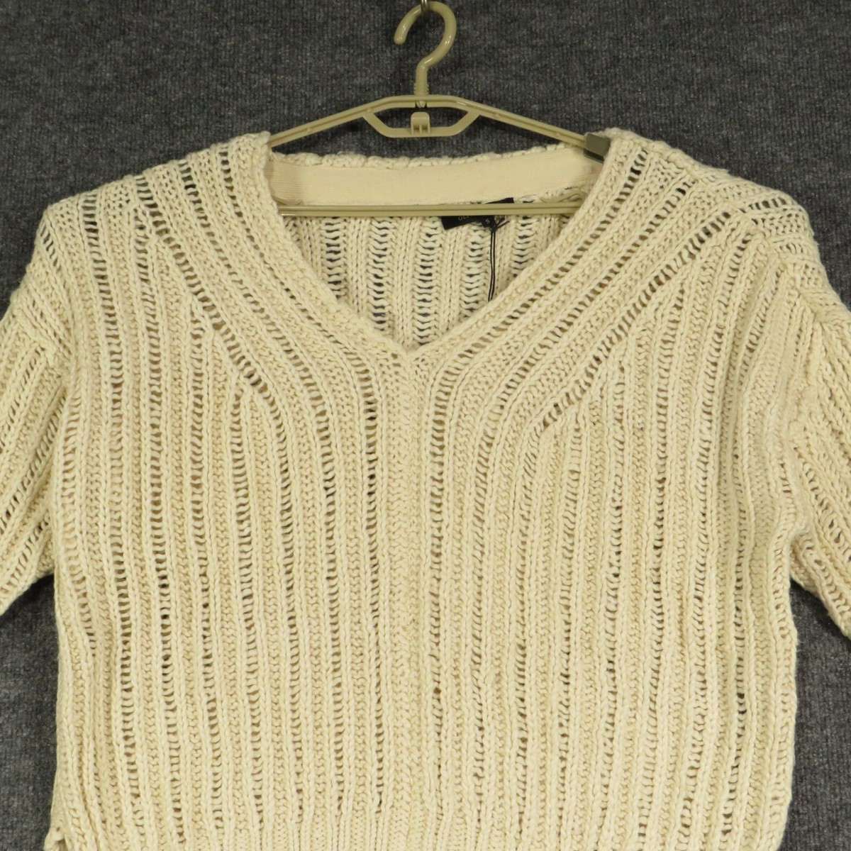 Olivaceous Sweater Womens Small Ivory 3/4 Sleeve V Neck Open Knit