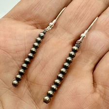 Navajo  Navajo Pearl Dangle Earrings 1 7/8" Sterling Silver Hand Strung 3mm