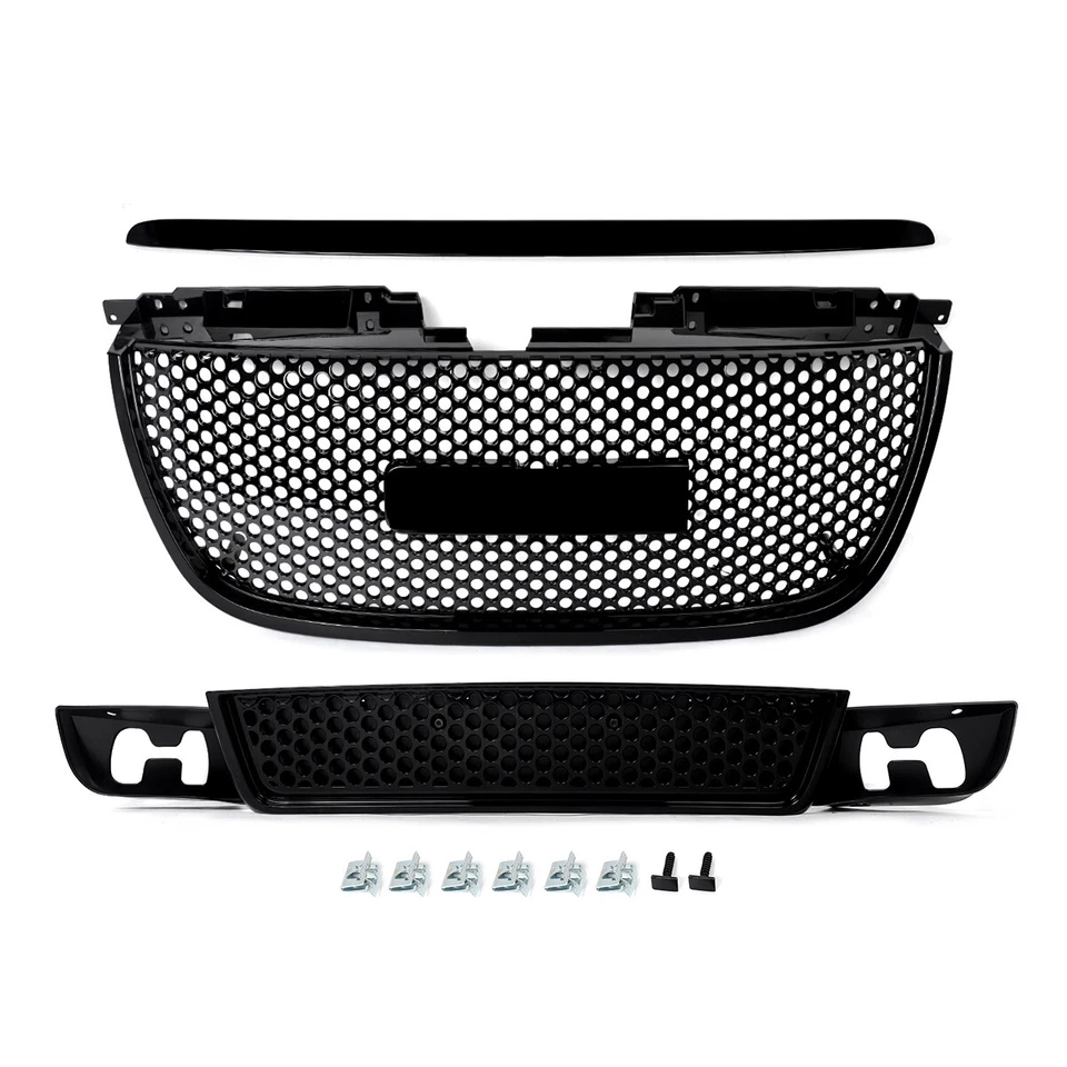 Gloss Black Hood Molding Trim Upper Lower Grille For GMC Yukon XL Denali 2007-14 - Image 3 of 4