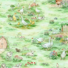 FARM ANIMAL SCENIC SPRING BUNNY LANE WISHWELL ROBERT KAUFMAN FABRICS