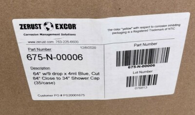 ZERUST EXCOR 675-N-0006 RUST PROOF BLUE BAGS 64'' DROP 84''TO 34'' BOX OF 6
