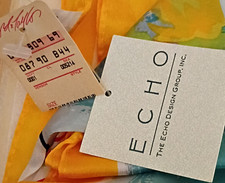 ECHO Multicolor Scarf Yellow Blue Pink Black White Vintage MPN 30521