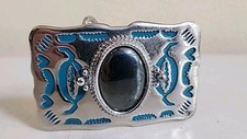 Vintage Western Style Turquoise  Silver Belt Buckle Cowboy Indian Southwest