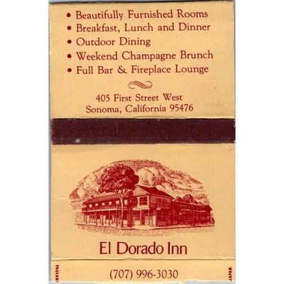 El Dorado Inn 405 First St West Sonoma CA Vintage Matchbook Matchbox SMM22-8