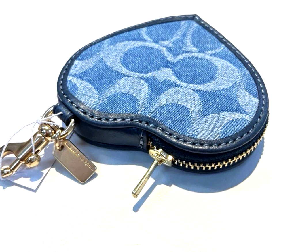💙COACH Heart Bag Charm In Signature Denim Indigo/Gold CDF55 BRAND